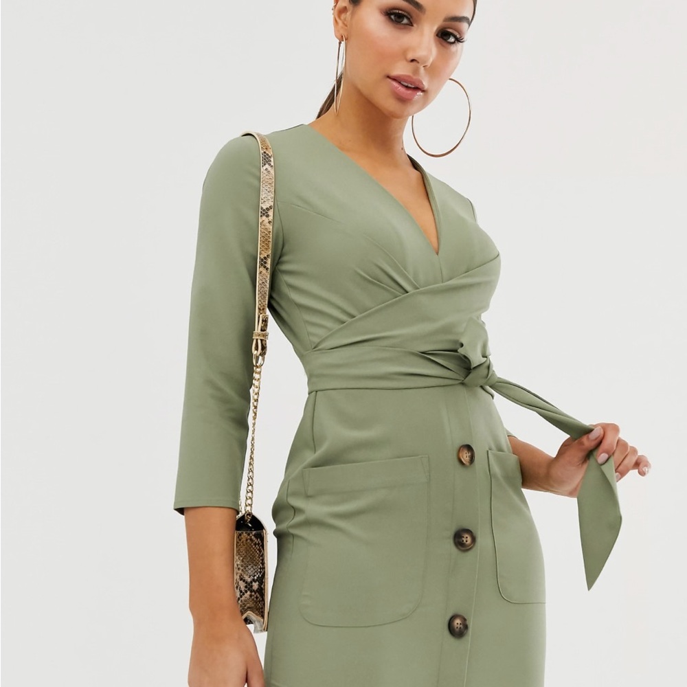 ASOS Olive Buttoned Wrap Dress